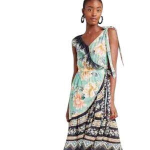 Farm Rio - Asymmetrical Floral Dress - Green and Black